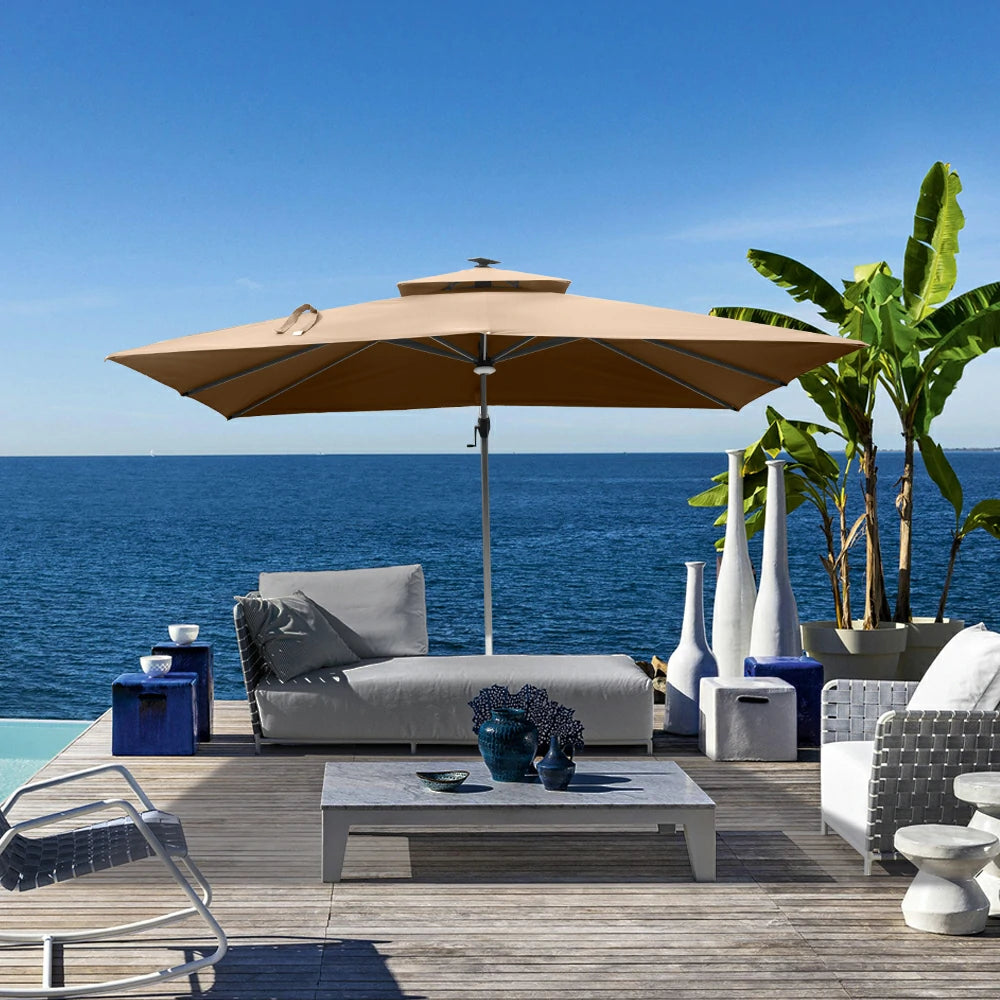 domi cantilever umbrella with light#color_Beige