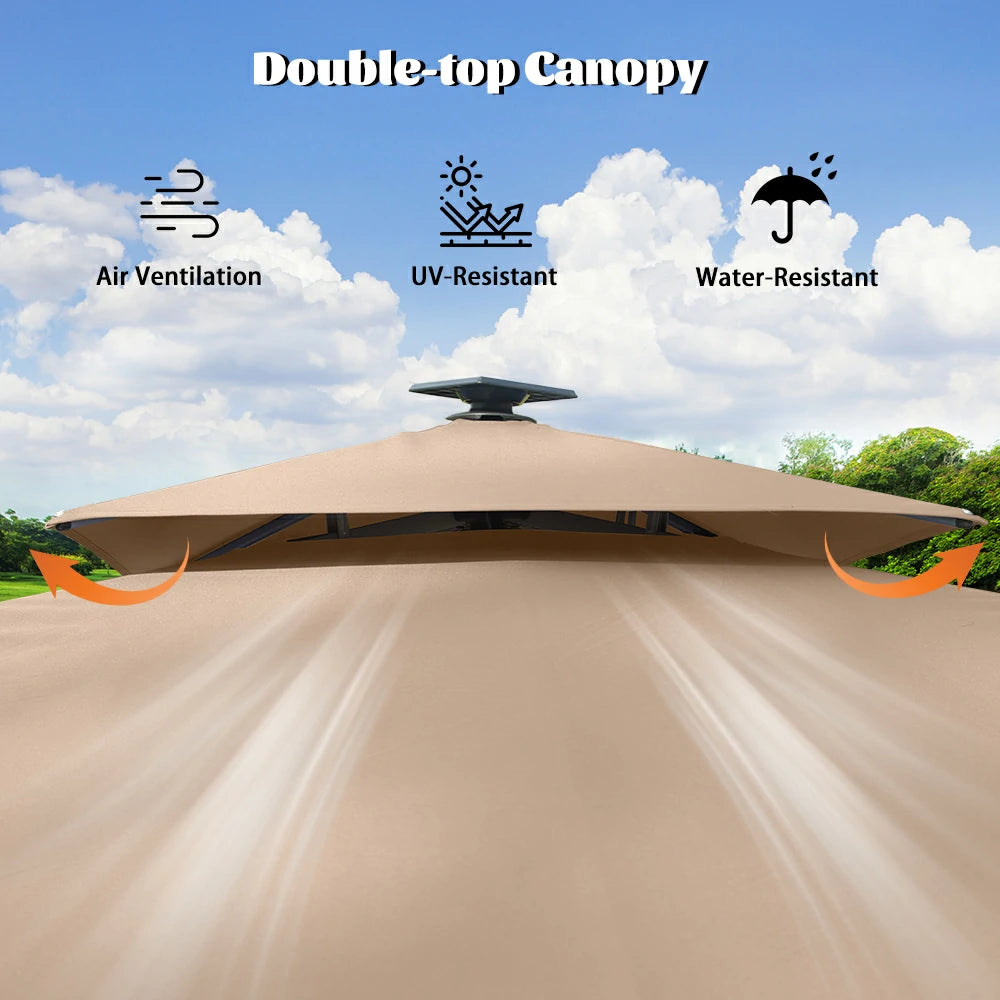 domi cantilever umbrella with light#color_Beige