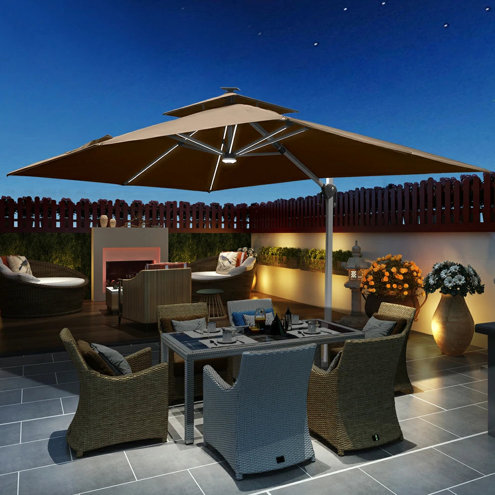 domi cantilever umbrella with light#color_Beige