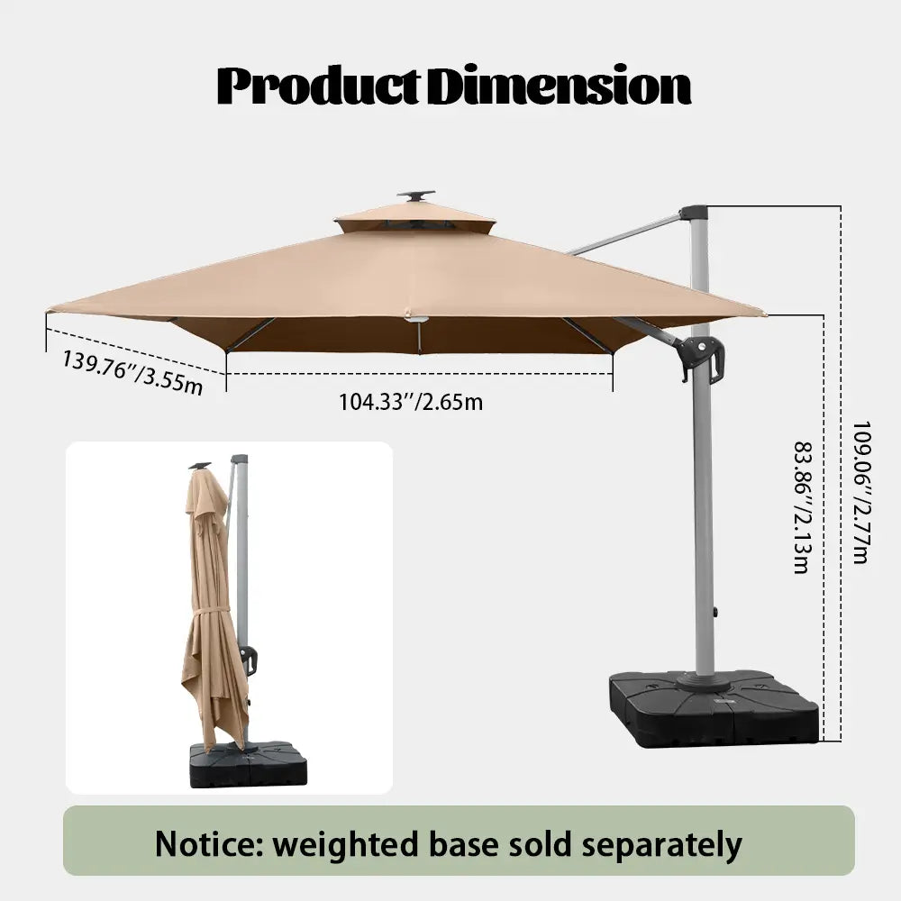 domi cantilever umbrella with light#color_Beige