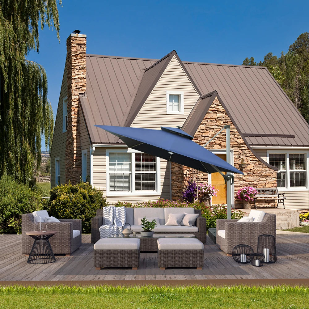 domi cantilever umbrella with light#color_Navy Blue