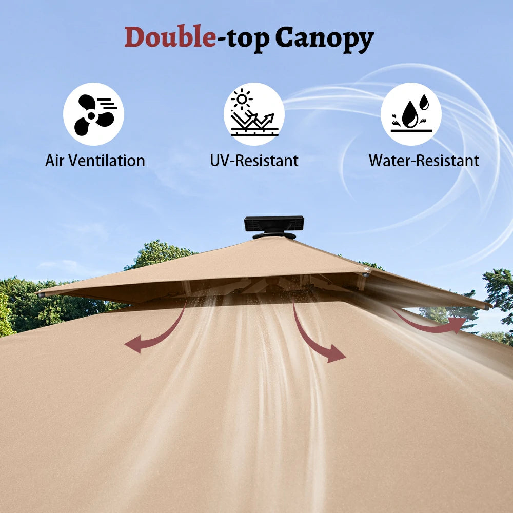 domi cantilever umbrella square with light#color_Beige