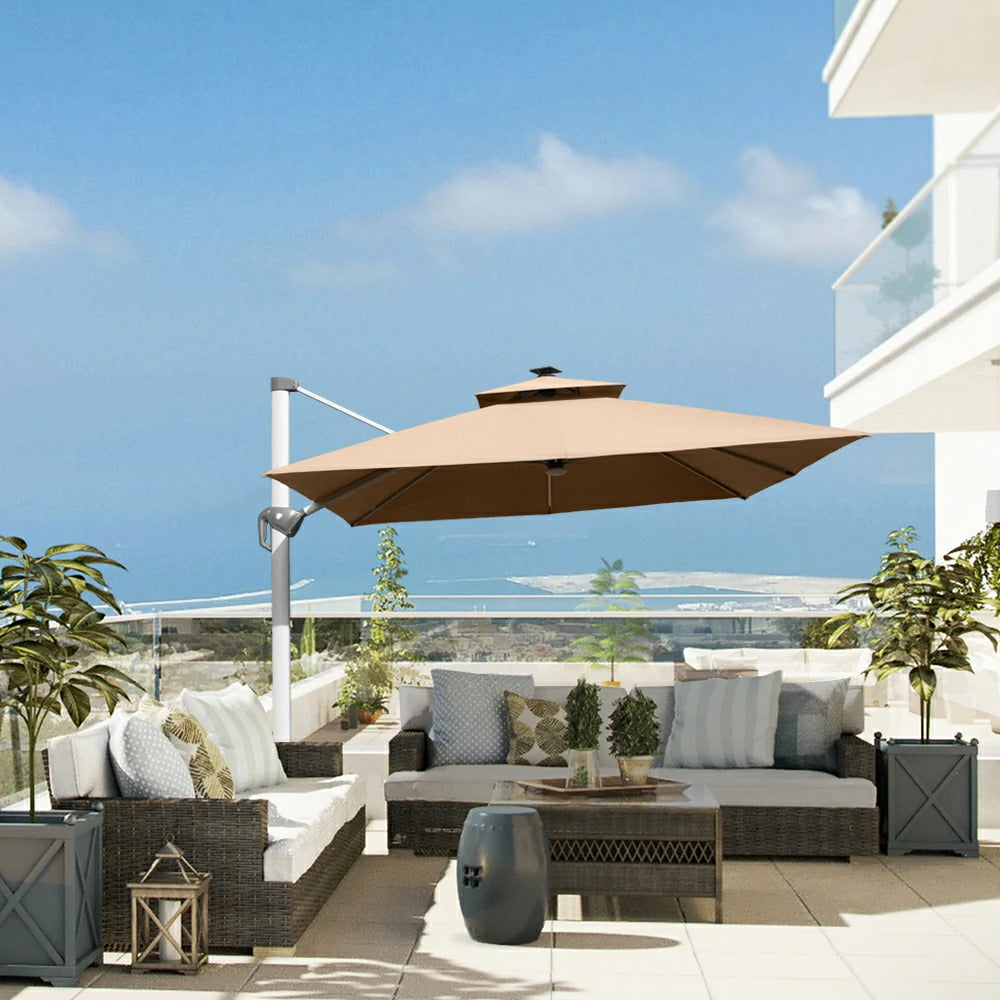 domi cantilever umbrella square with light#color_Beige