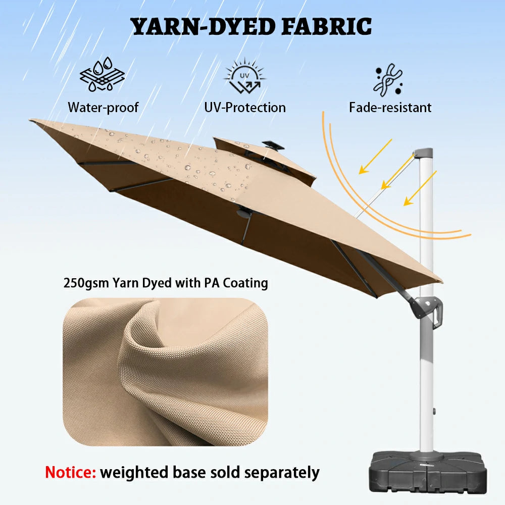 domi cantilever umbrella square with light#color_Beige