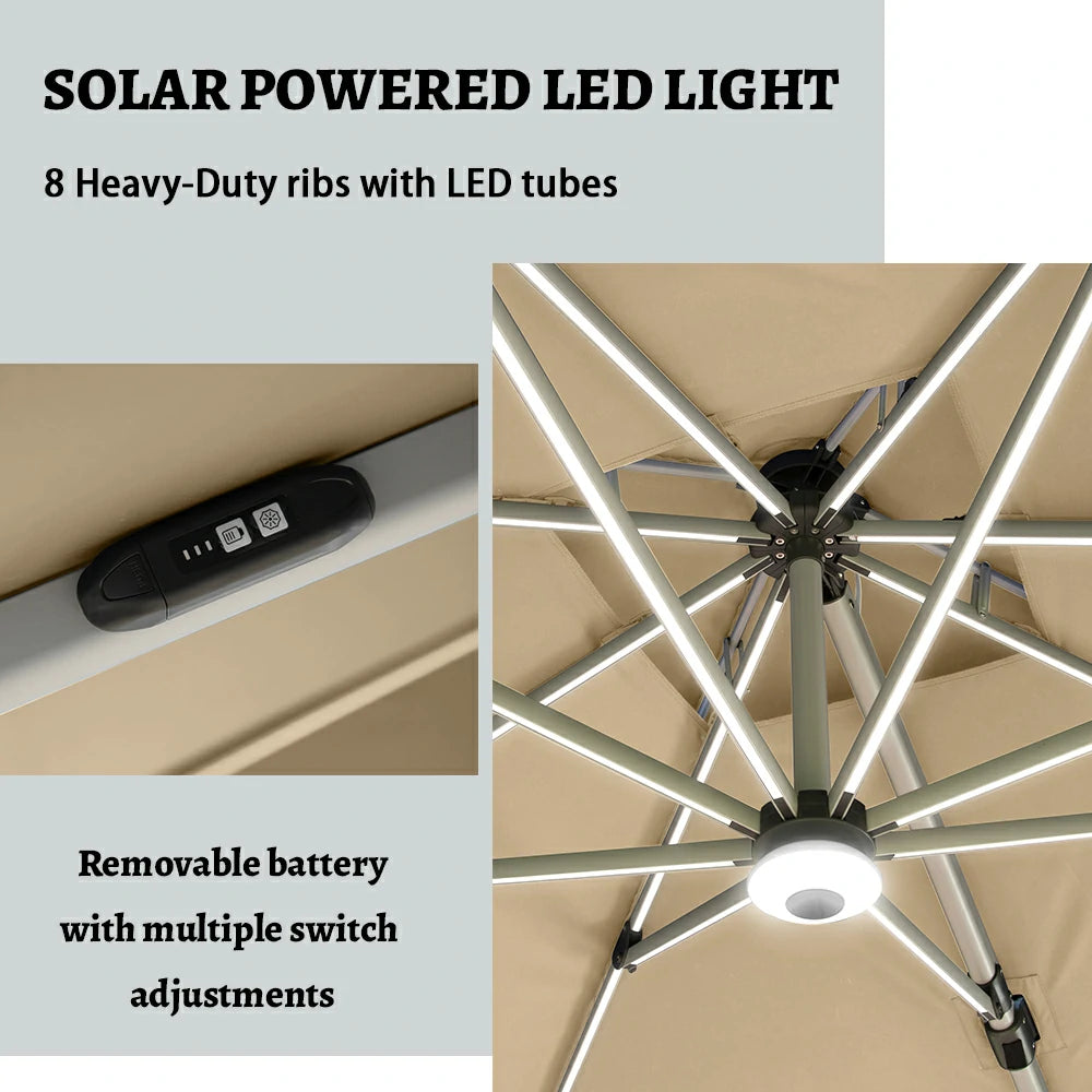 domi cantilever umbrella square with light#color_Beige