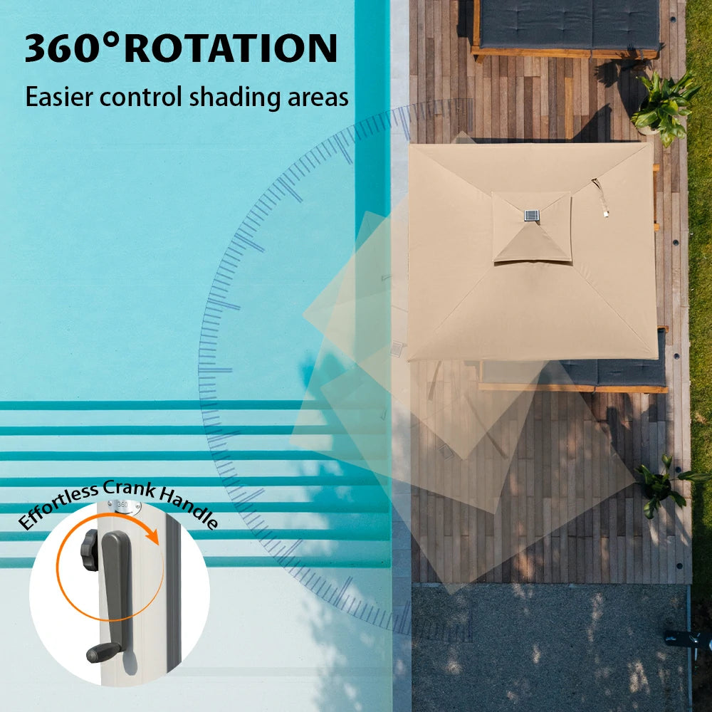 domi cantilever umbrella square with light#color_Beige