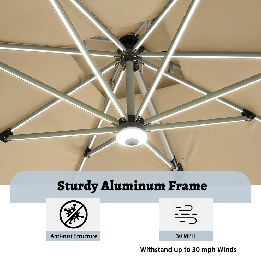 domi cantilever umbrella square with light#color_Beige