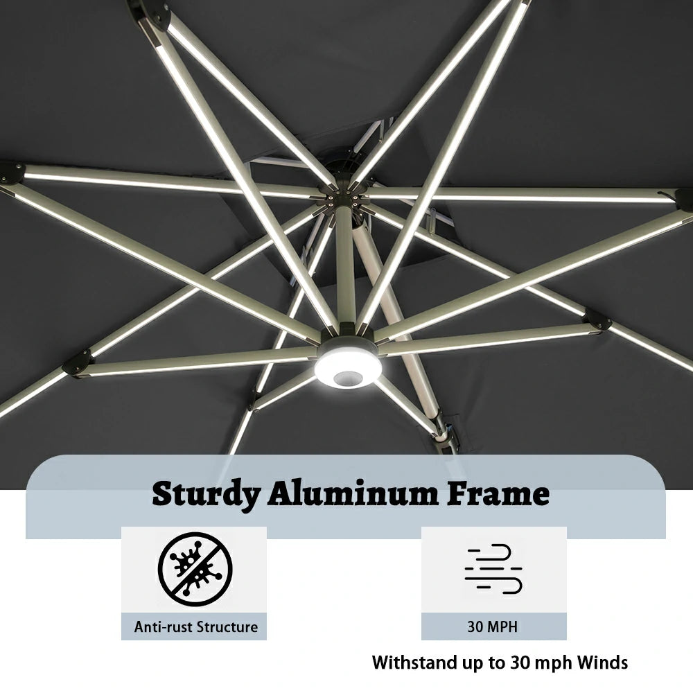 domi cantilever umbrella square with light#color_Dark Gray