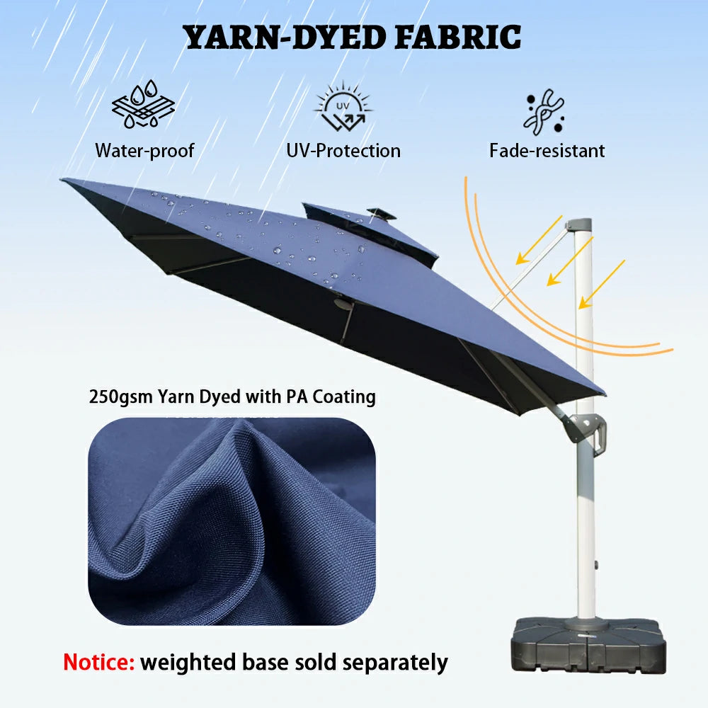 domi cantilever umbrella square with light#color_Navy Blue