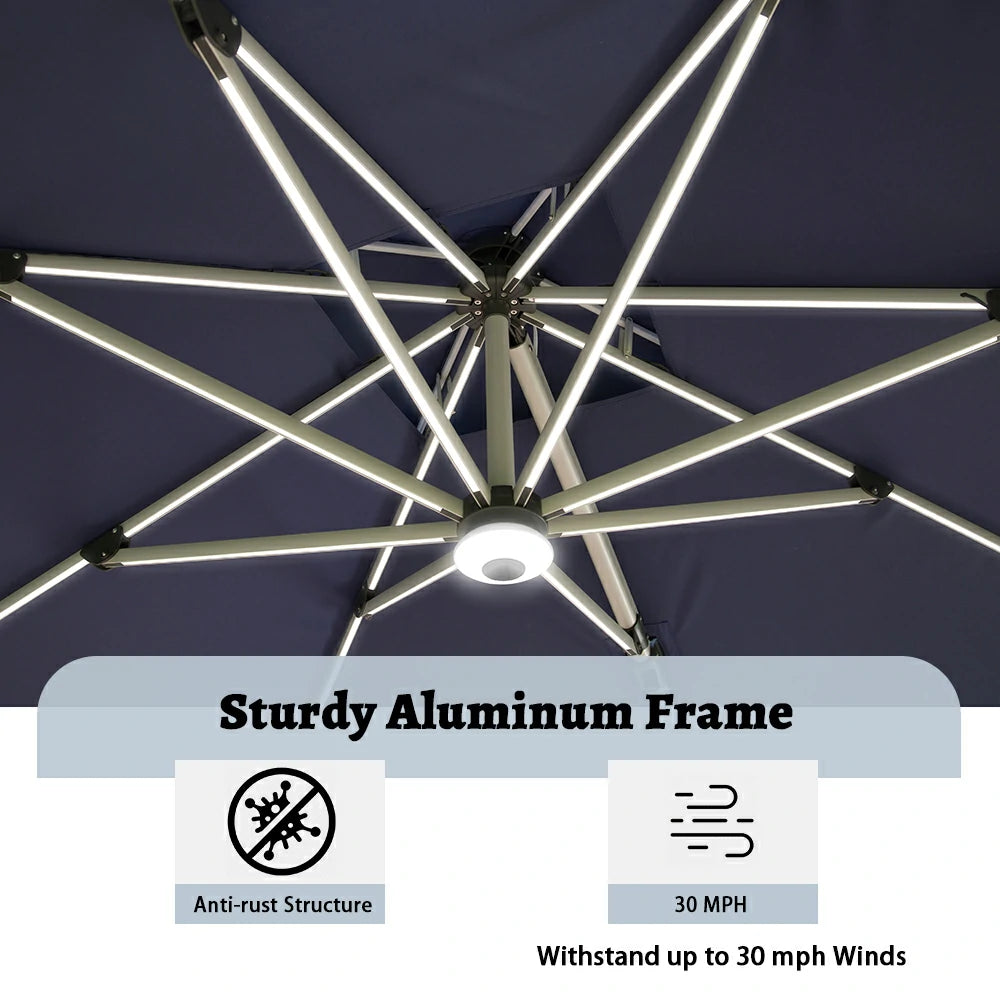 domi cantilever umbrella square with light#color_Navy Blue