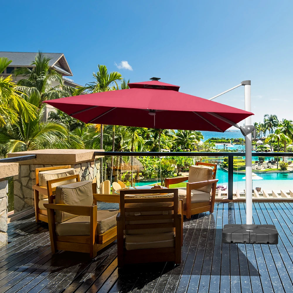 domi cantilever umbrella square with light#color_Brick Red
