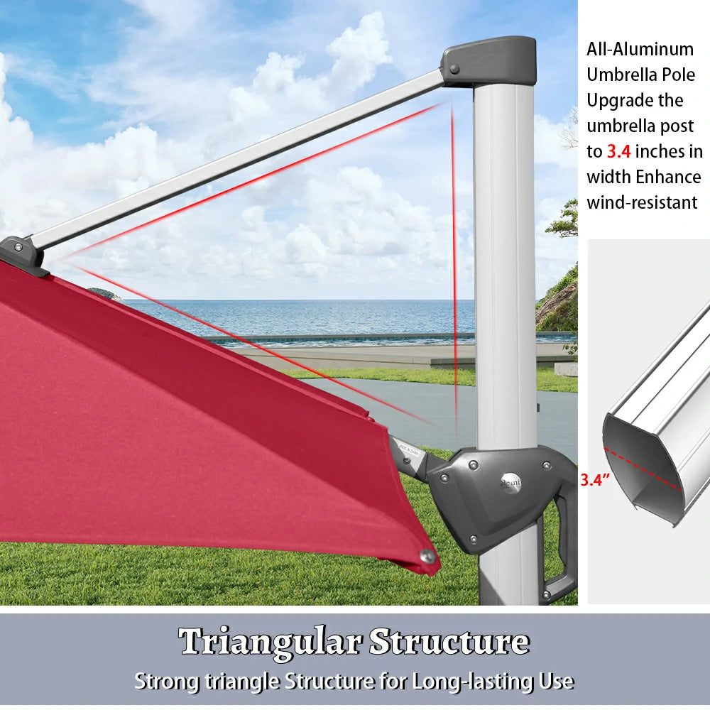 domi cantilever umbrella square with light#color_Brick Red
