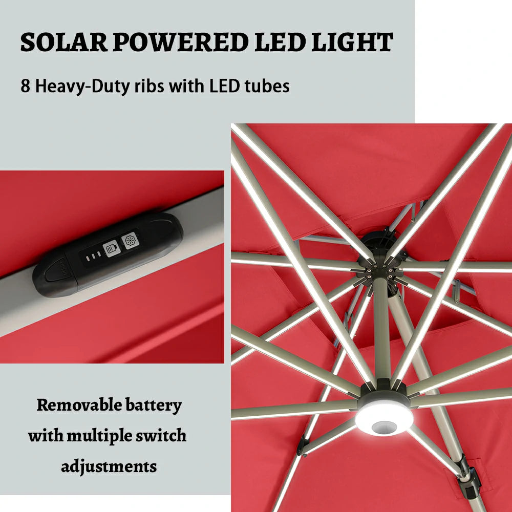 domi cantilever umbrella square with light#color_Brick Red