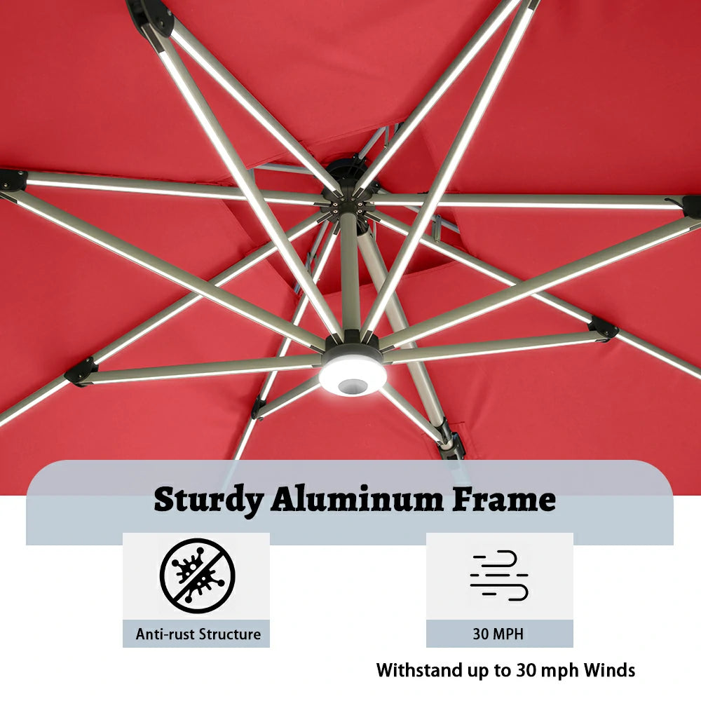 domi cantilever umbrella square with light#color_Brick Red