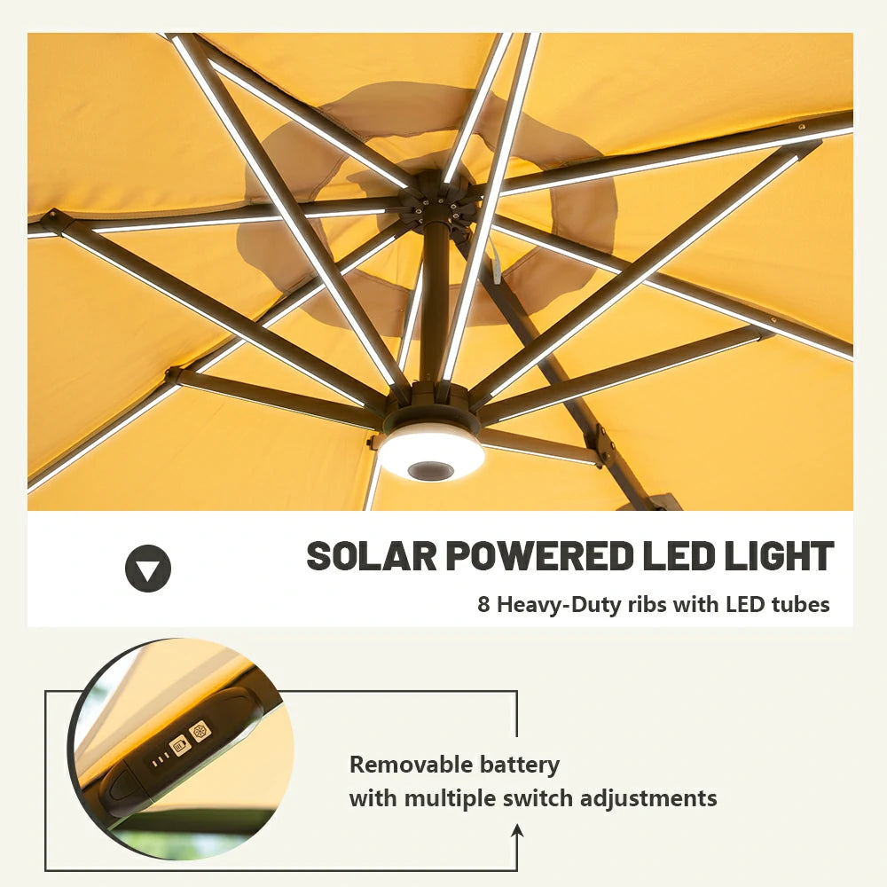 domi cantilever umbrella with lights#color_Beige