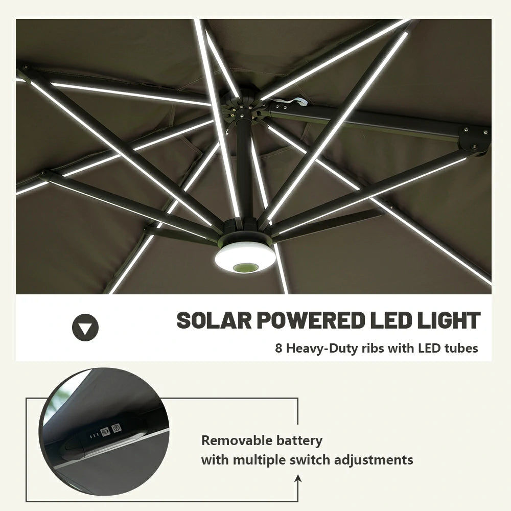 domi cantilever umbrella with lights#color_Dark Gray