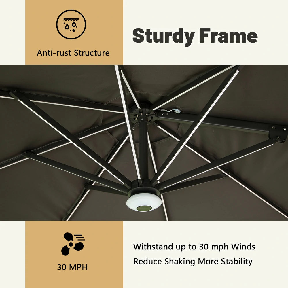 domi cantilever umbrella with lights#color_Dark Gray