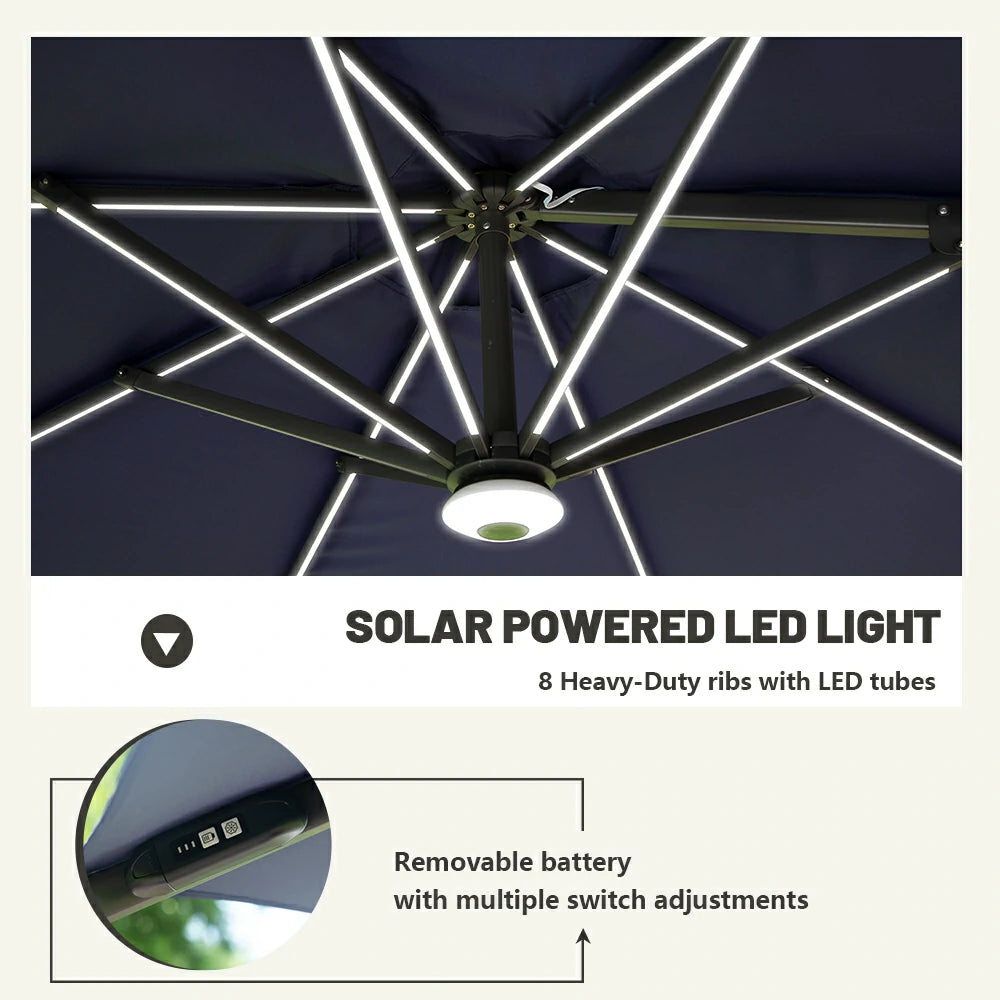 domi cantilever umbrella with lights#color_Navy Blue