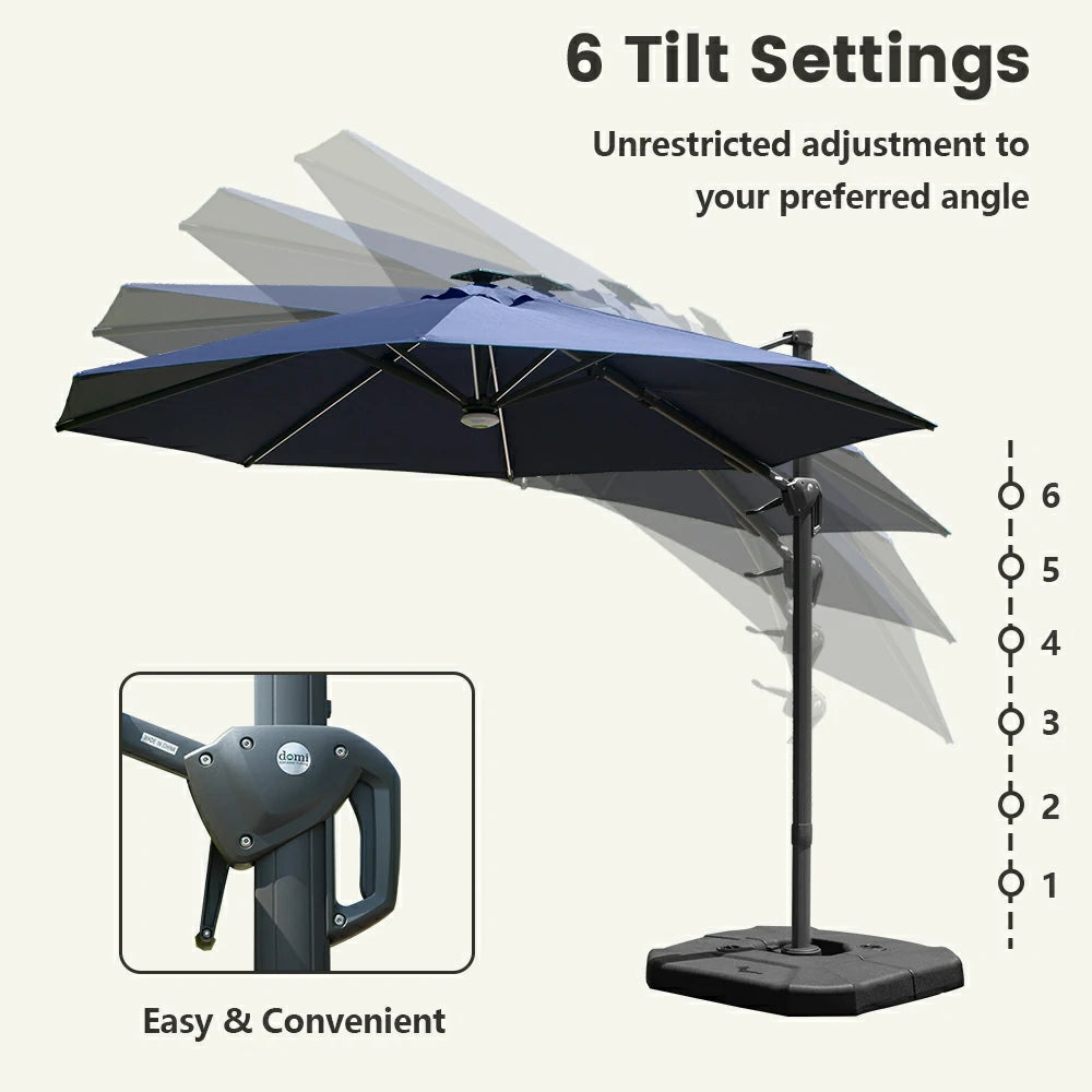 domi cantilever umbrella with lights#color_Navy Blue