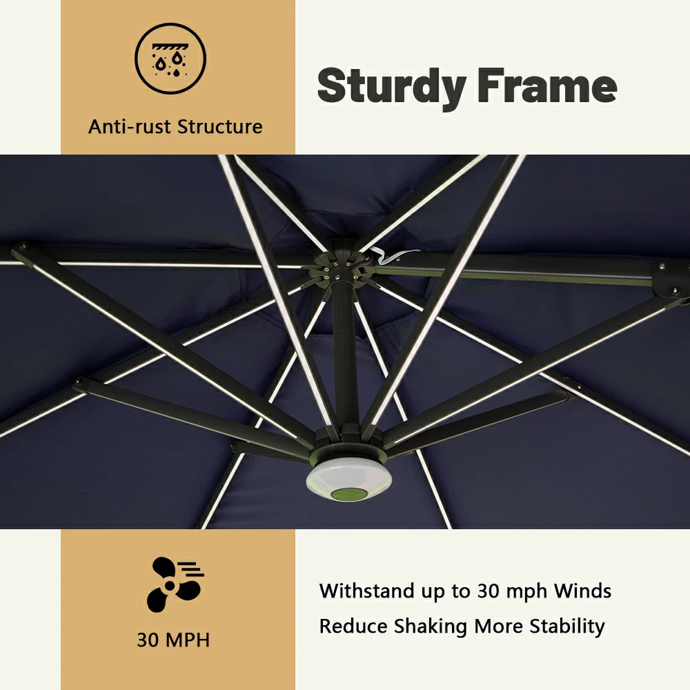 domi cantilever umbrella with lights#color_Navy Blue