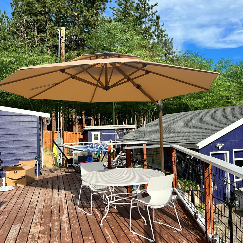 Domi Cantilever Umbrella Wood Grain- Round#Color_Beige