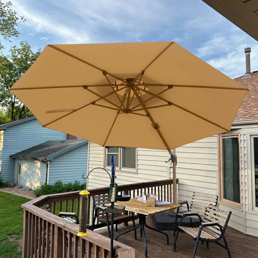 Domi Cantilever Umbrella Wood Grain- Round#Color_Beige