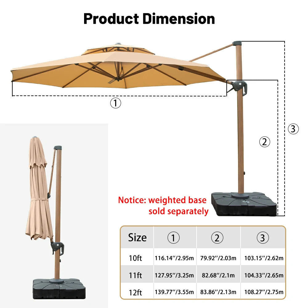 Domi Cantilever Umbrella Wood Grain- Round#Color_Beige
