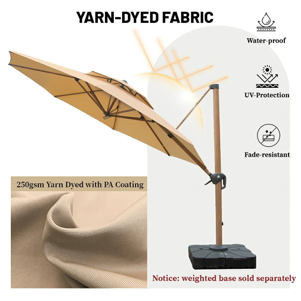 Domi Cantilever Umbrella Wood Grain- Round#Color_Beige