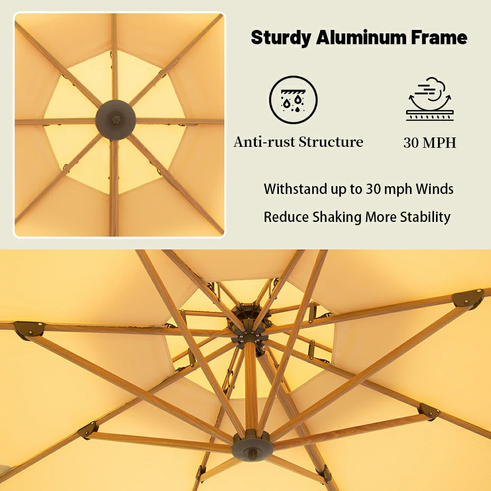Domi Cantilever Umbrella Wood Grain- Round#Color_Beige