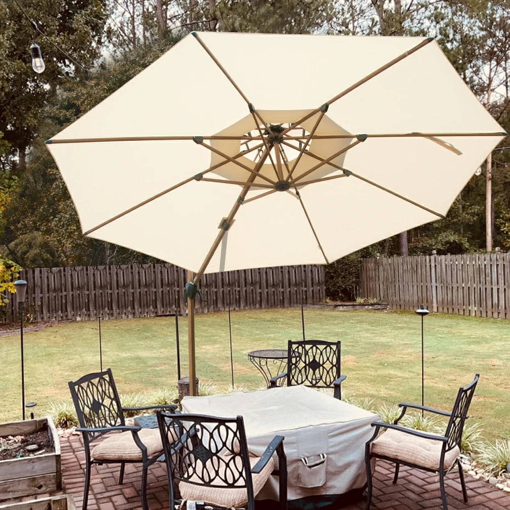 Domi Cantilever Umbrella Wood Grain- Round#Color_Cream