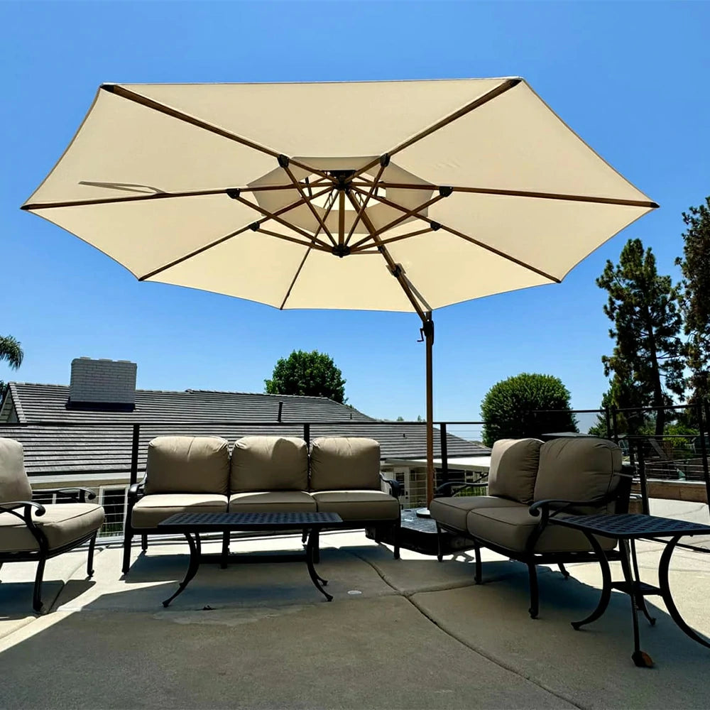 Domi Cantilever Umbrella Wood Grain- Round#Color_Cream