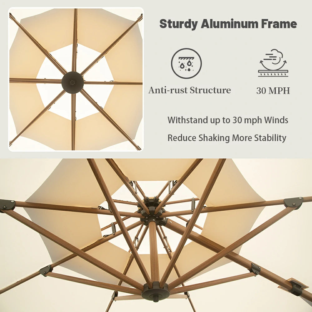 Domi Cantilever Umbrella Wood Grain- Round#Color_Cream
