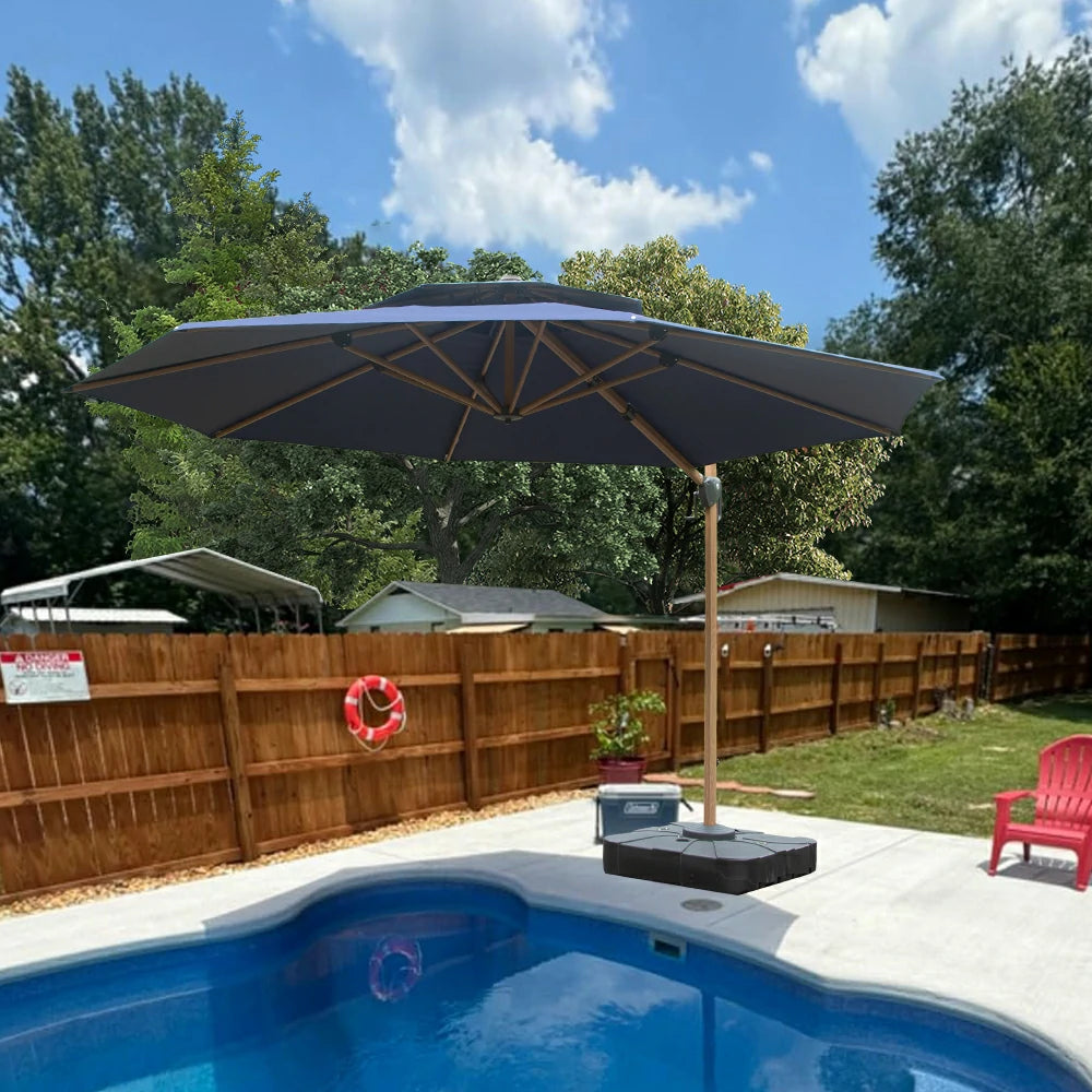 Domi Cantilever Umbrella Wood Grain- Round#Color_Navy Blue