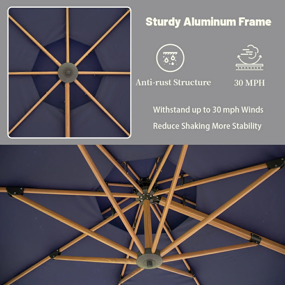 Domi Cantilever Umbrella Wood Grain- Round#Color_Navy Blue