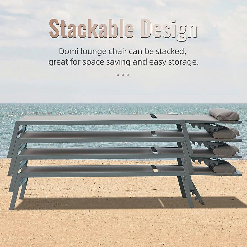 Domi Sunbathing Aluminum Chaise Lounge#color_khaki