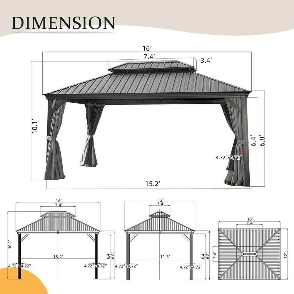 Domi Outdoor Living hardtop gazebo gray#size_12'x16'