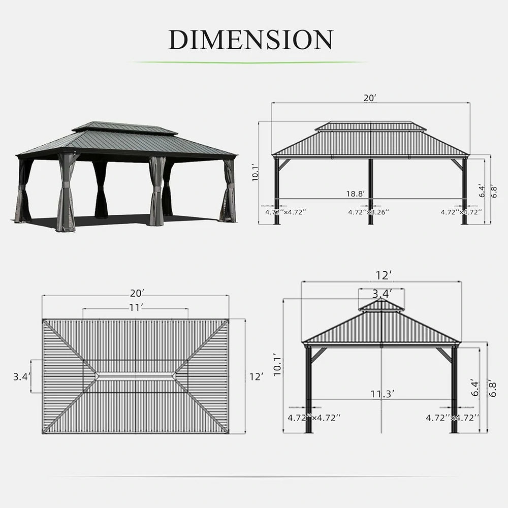 Domi Outdoor Living hardtop gazebo gray#size_12'x18'Domi Outdoor Living hardtop gazebo gray#size_12'x20'