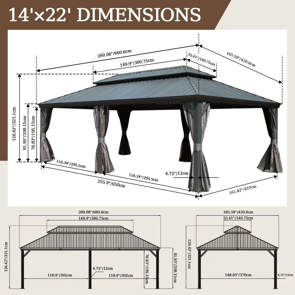 Domi Outdoor Living hardtop gazebo gray#size_14'x22'