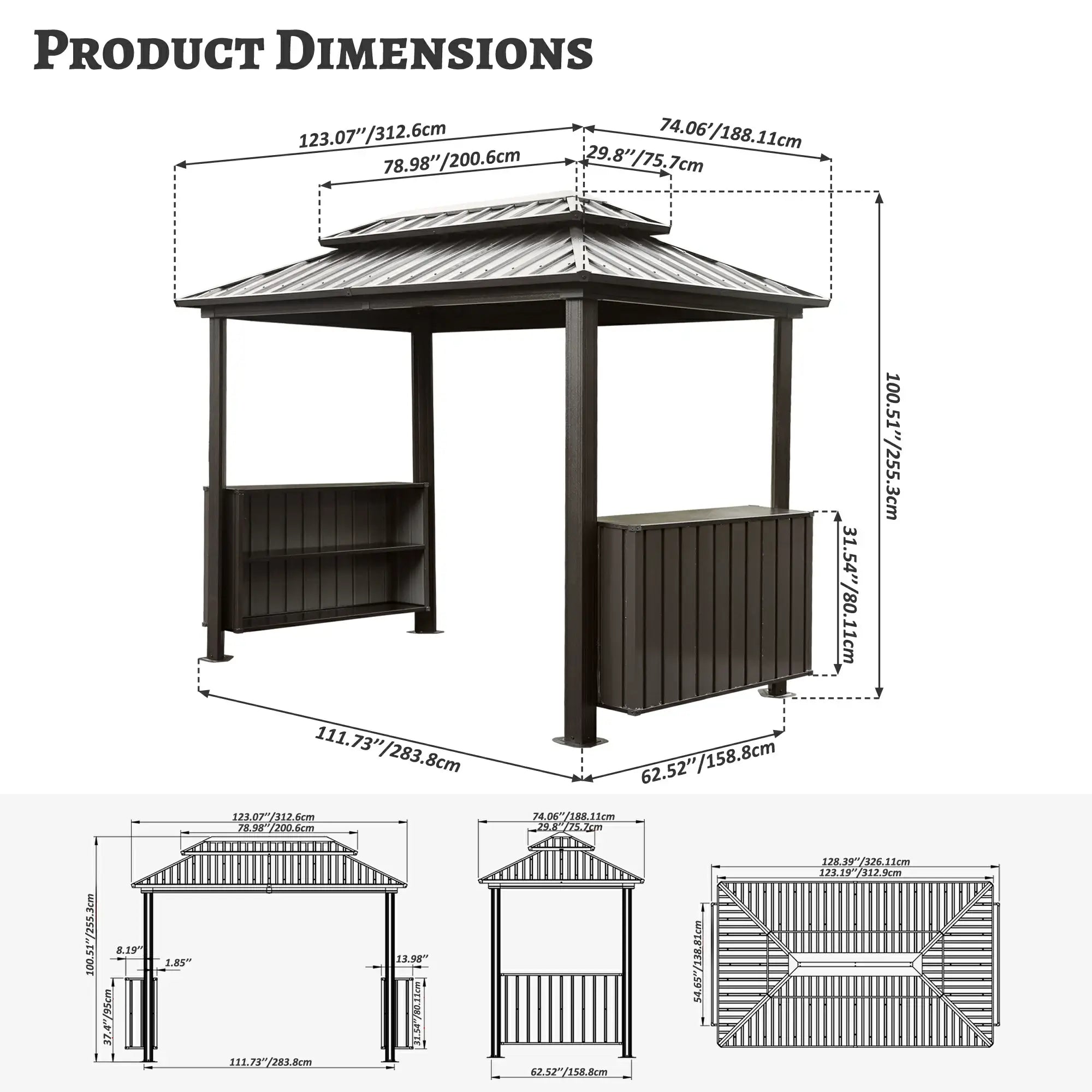 Domi Outdoor Living Hardtop Grill Gazebo with 2 Storage Cabinets#color_Brown