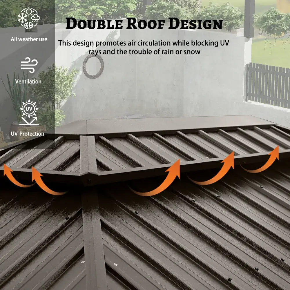 Domi Outdoor Living Hardtop Grill Gazebo with 2 Storage Cabinets#color_Brown