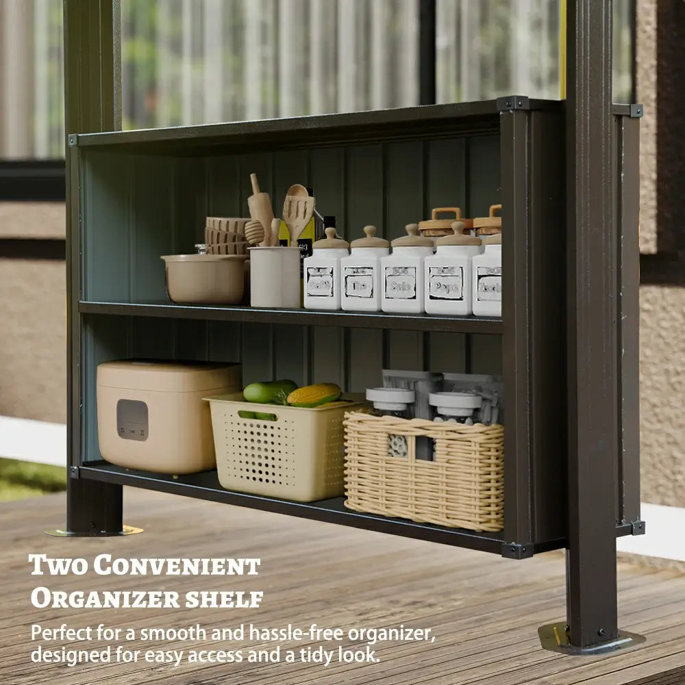 Domi Outdoor Living Hardtop Grill Gazebo with 2 Storage Cabinets#color_Brown