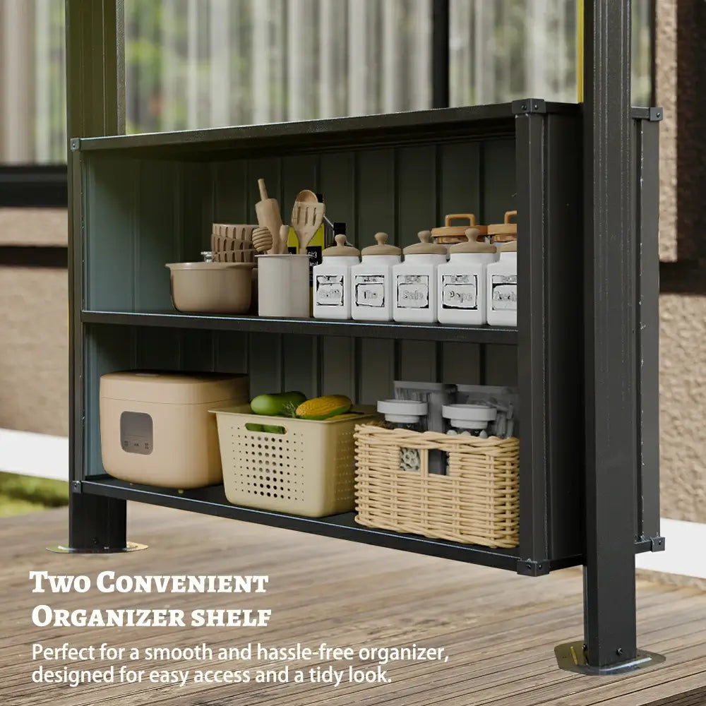 Domi Outdoor Living Hardtop Grill Gazebo with 2 Storage Cabinets#color_Gray