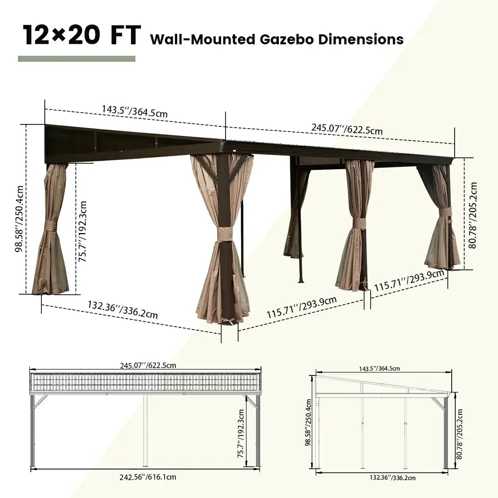 Domi Outdoor Living Wall-Mounted Hardtop Gazebo#size_12' x 20'