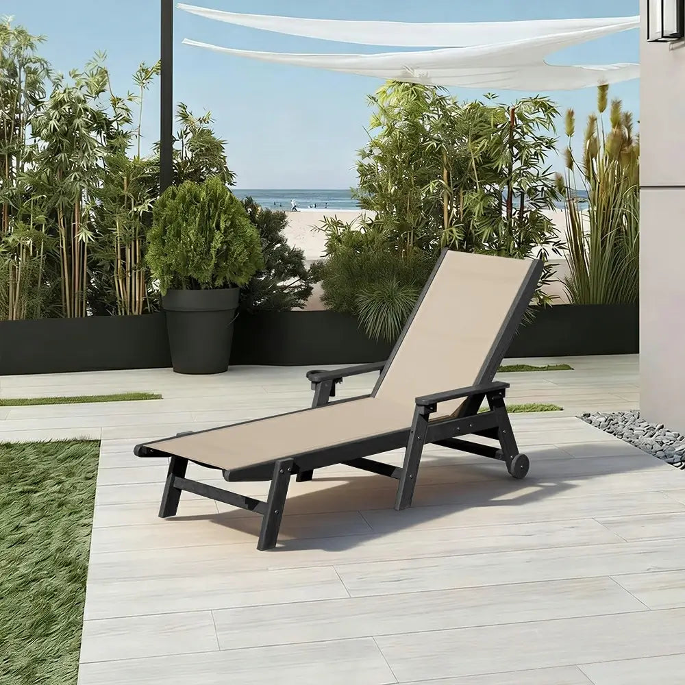 Domi Outdoor Living HDPE Sling Chaise Lounge#color_khaki