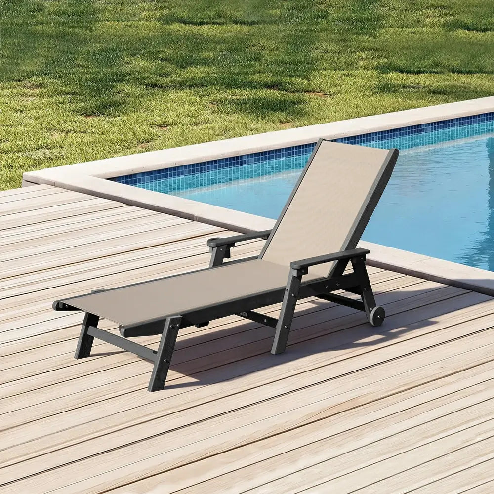 Domi Outdoor Living HDPE Sling Chaise Lounge#color_khaki