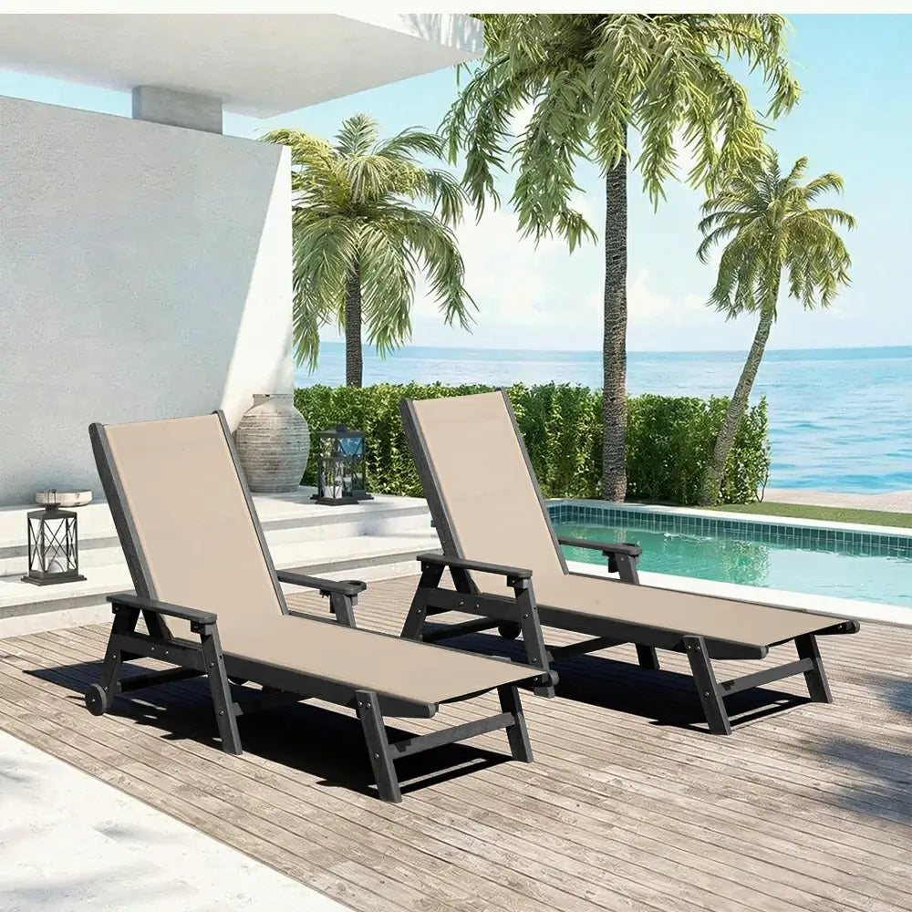 Domi Outdoor Living HDPE Sling Chaise Lounge#color_khaki