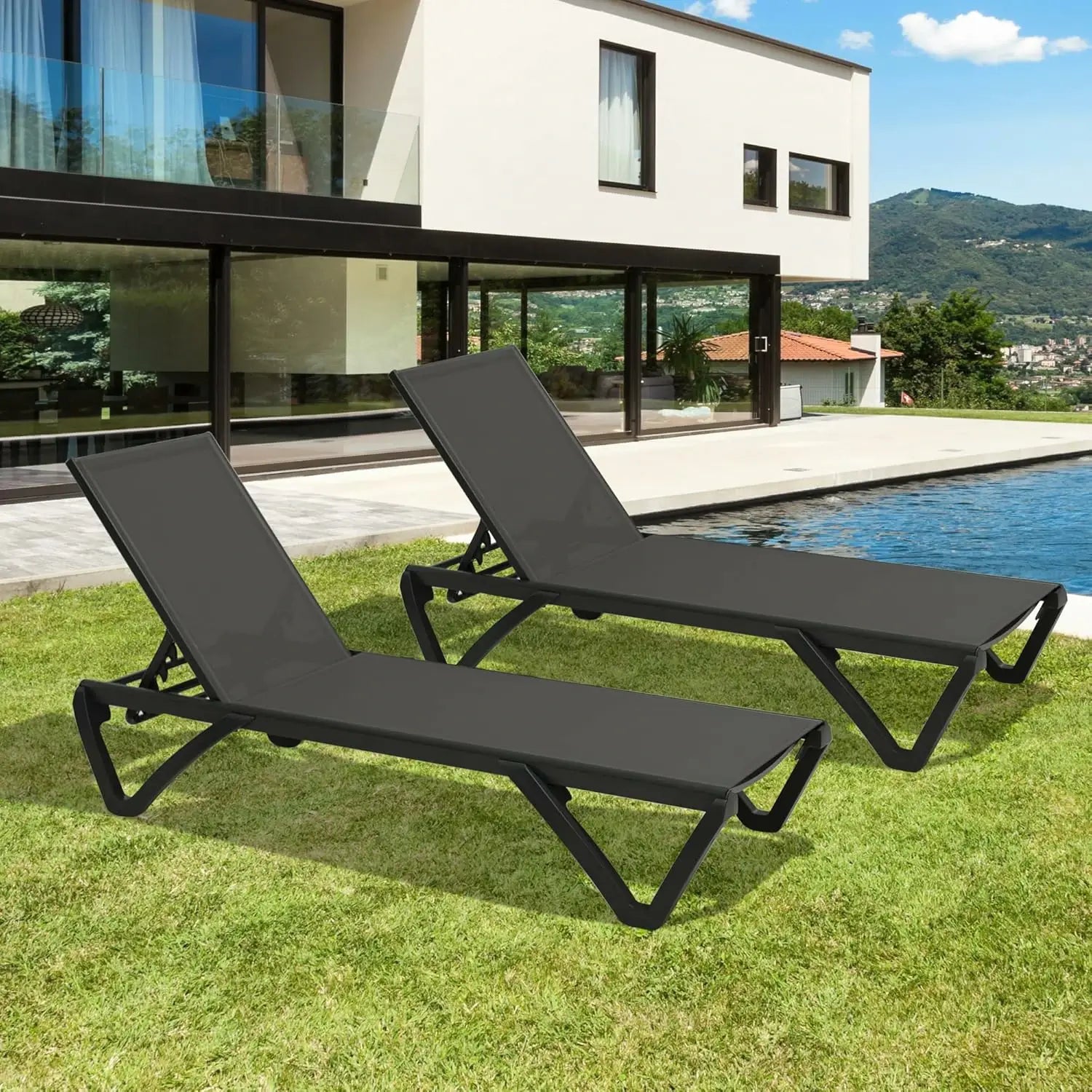 Domi Outdoor Living Pool Lounge Chair#color_Dark Gray