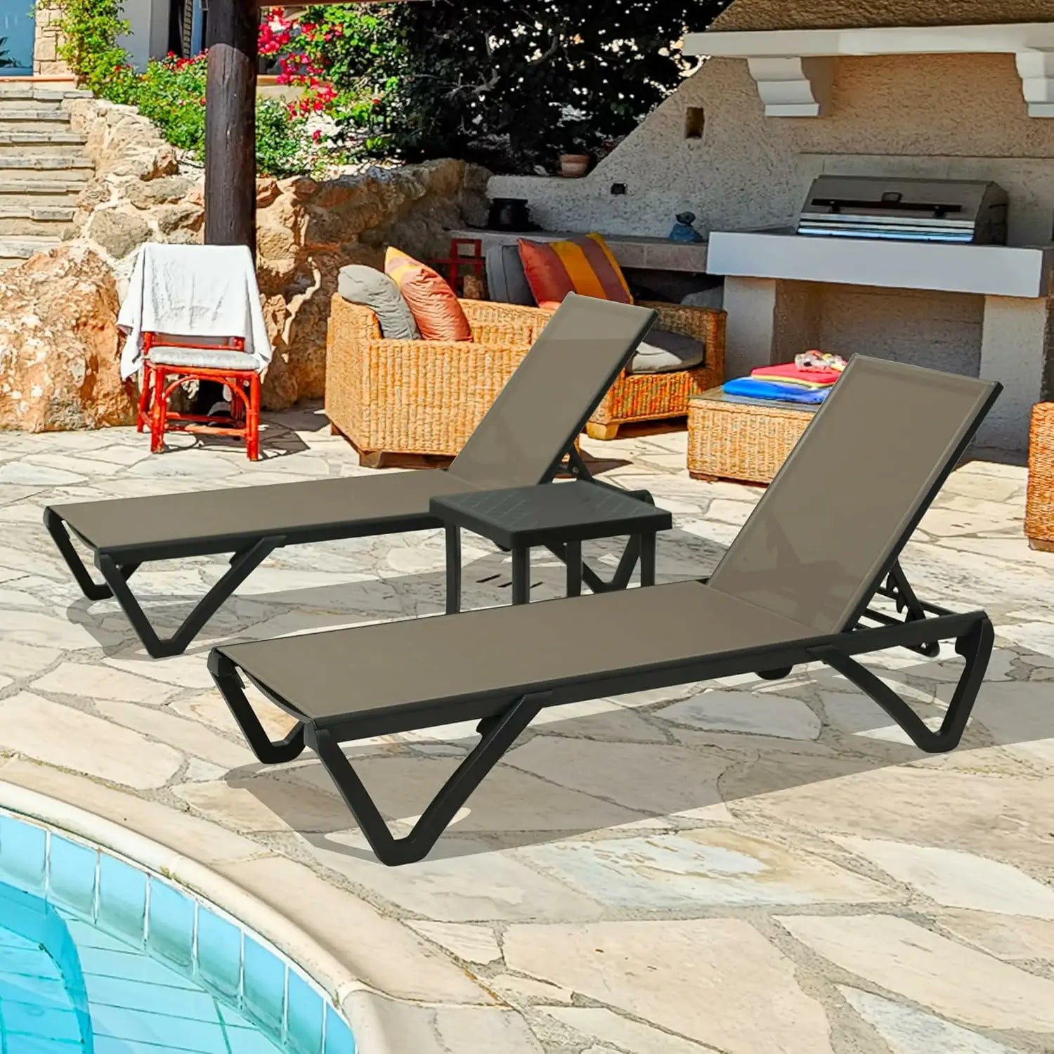 Domi Outdoor Living Pool Lounge Chair#color_Khaki