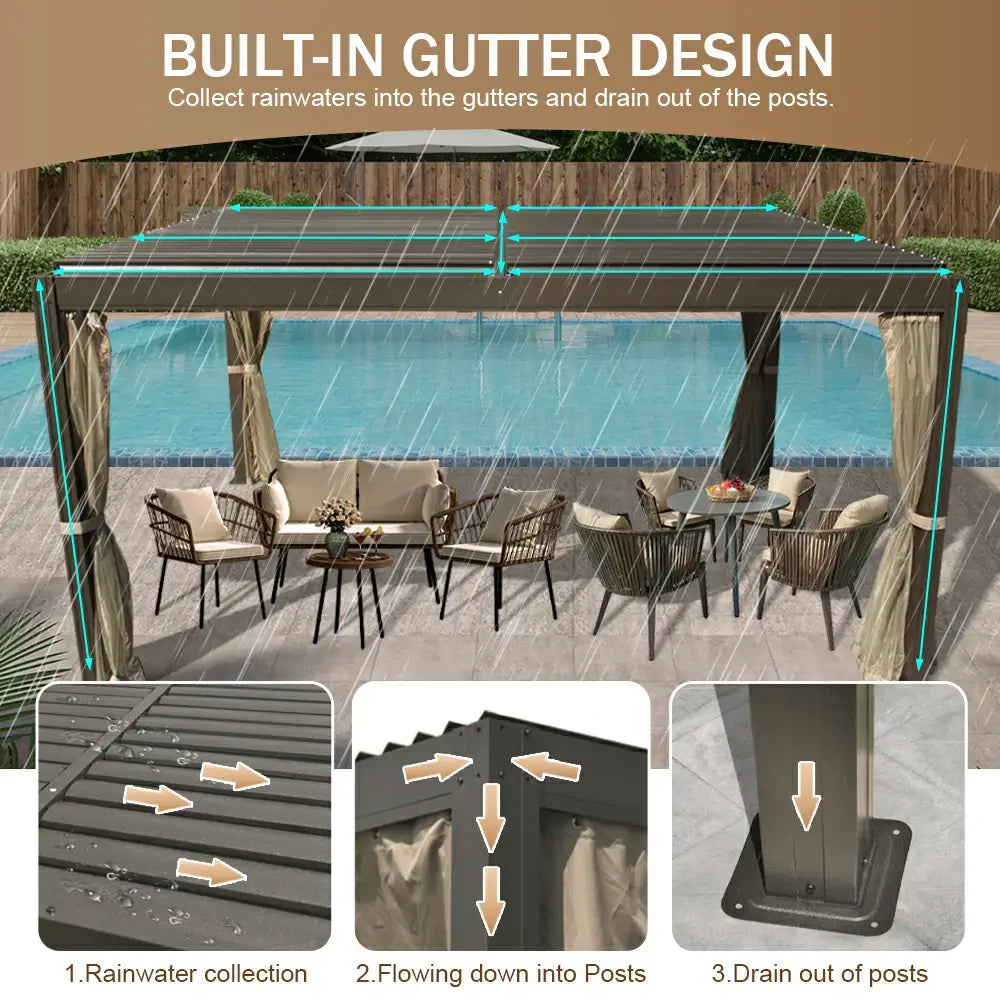 Domi Outdoor Living louvered pergola brown#size_10'x13'