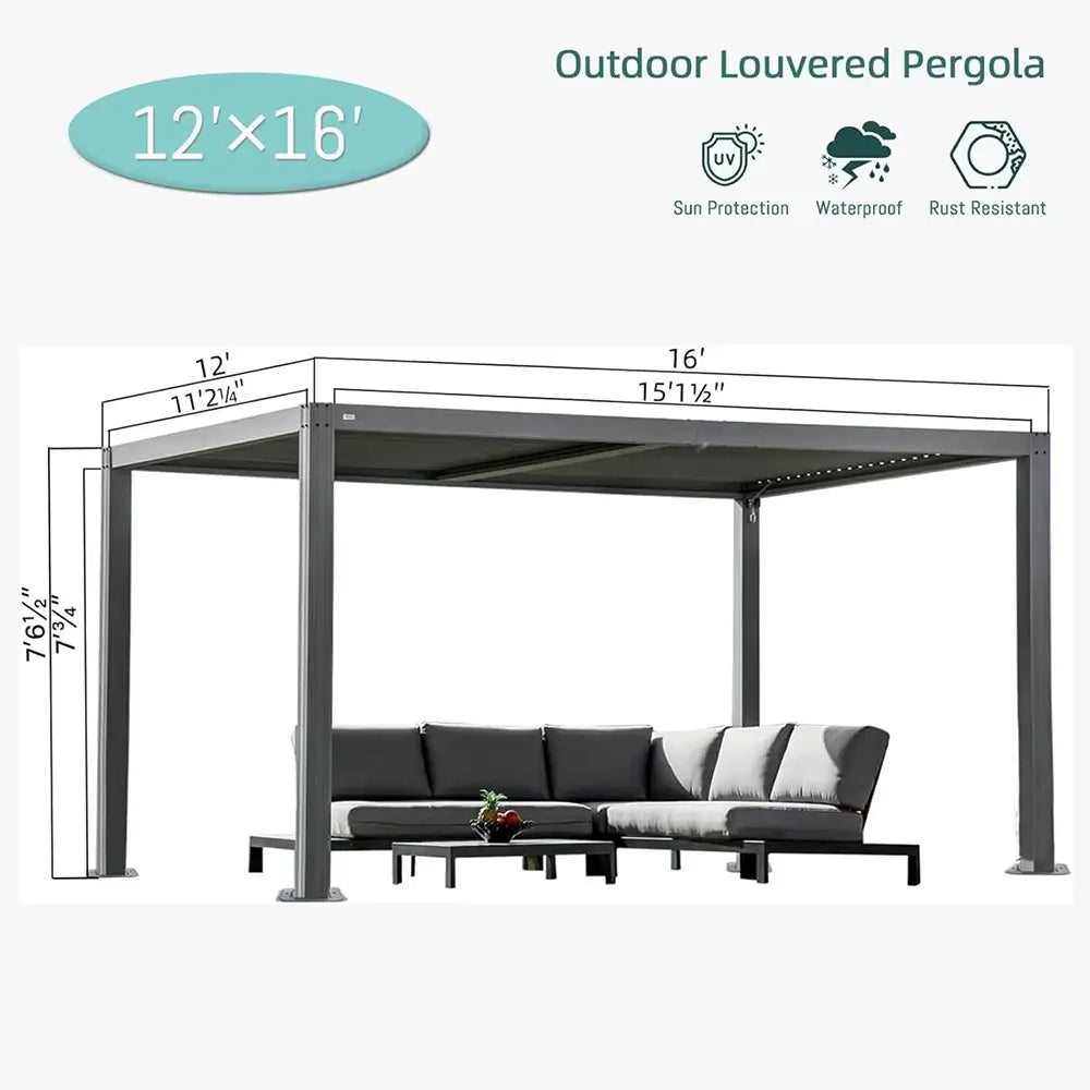 Domi Outdoor Living louvered pergola gray#size_12'x16'